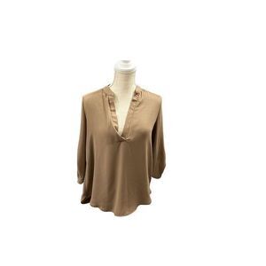Ellen Women's Beige V-Neck Roll Tab Sleeve Blouse Size M